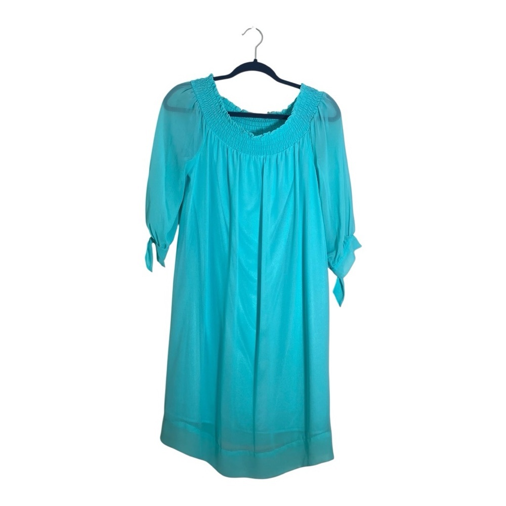 New York & Company Blue Smocked Midi Dress